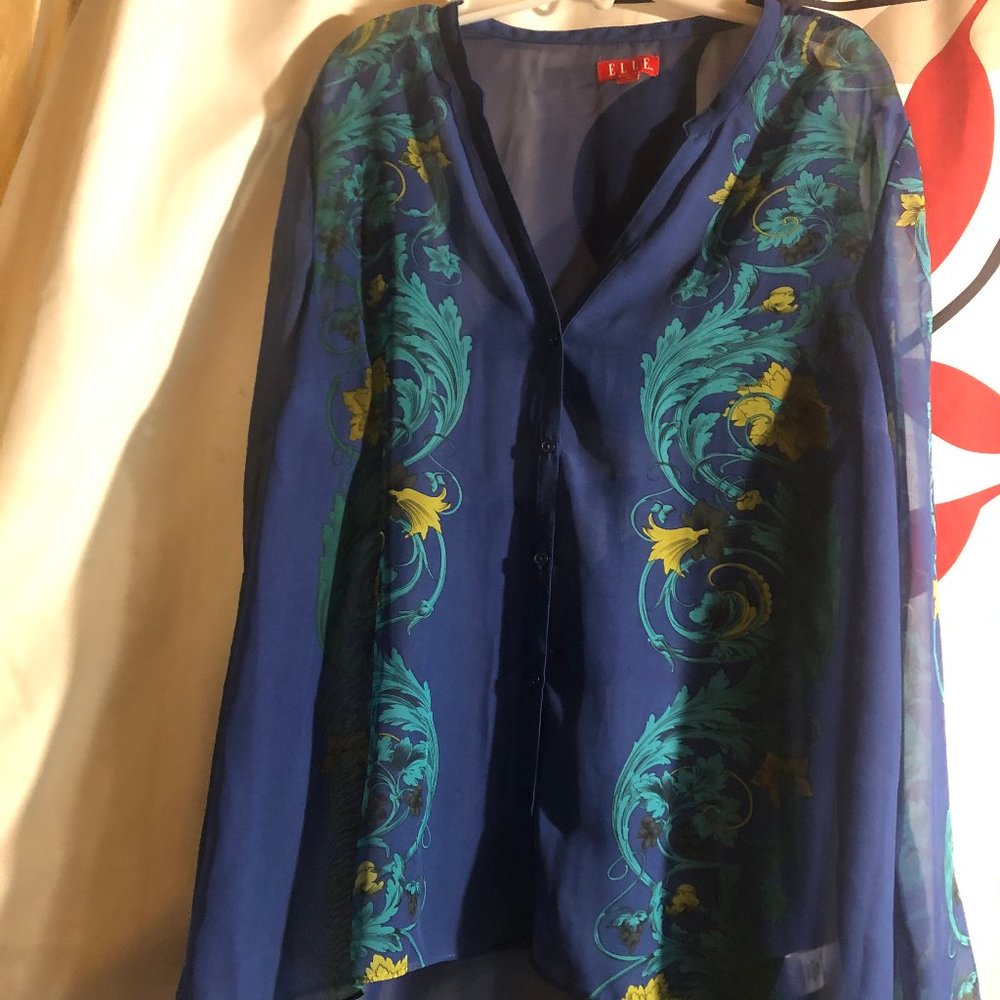 Elle Sheer Long Sleeves Blue XLarge Blouse